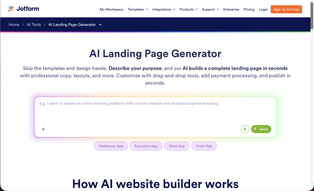 AI Landing Page Builders - Jotform AI