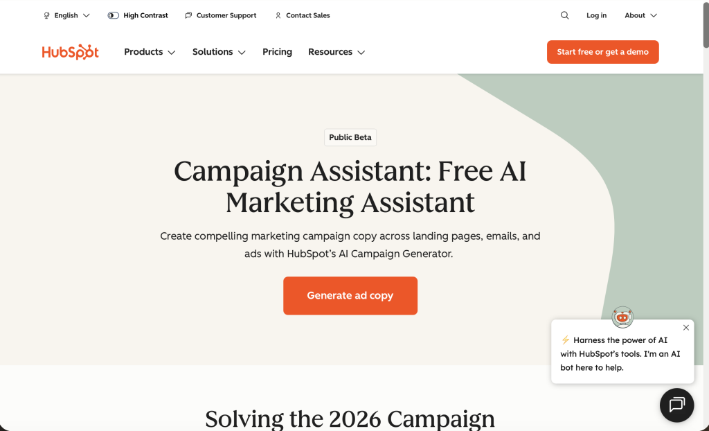 AI Landing Page Builders - Hubspot Campaign Assistant