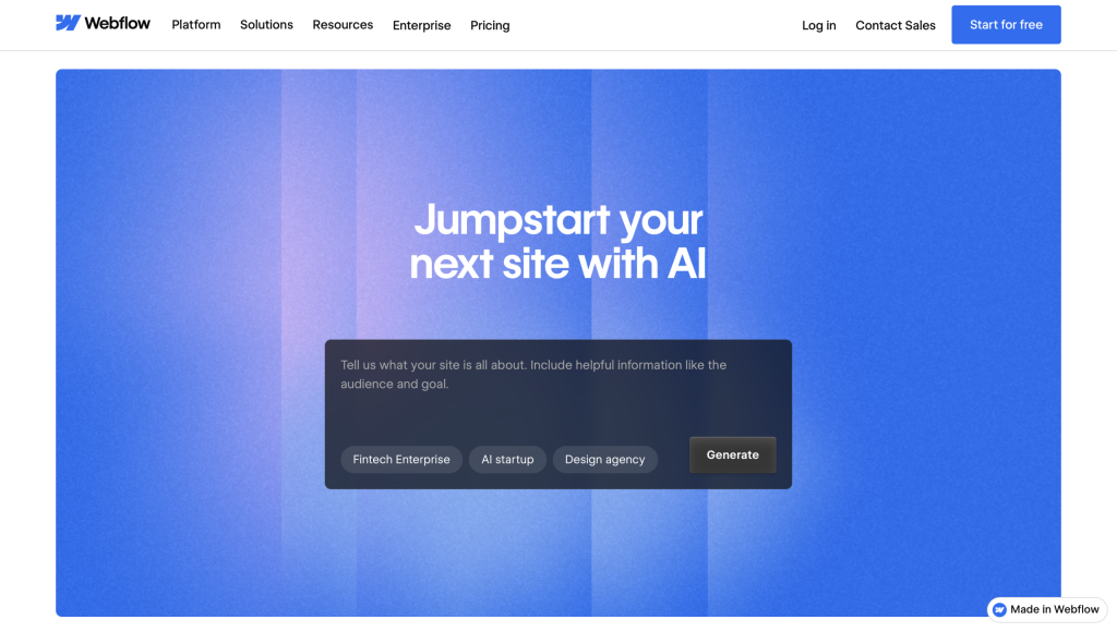 Webflow AI - best free ai ecommerce automation tools